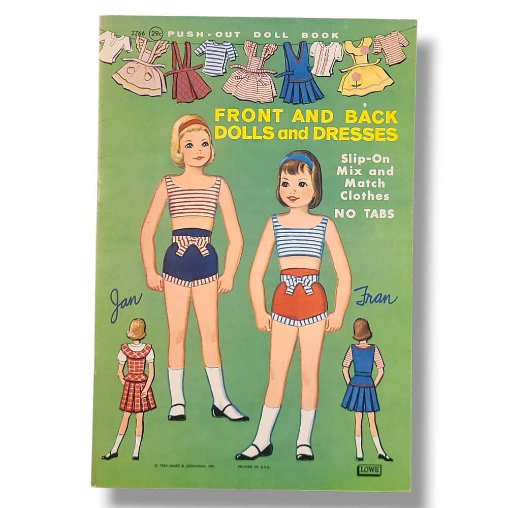 Front and Back Dolls and‎ Dresses 1968 Lowe Uncut Push-Out Paper Dolls No Tabs